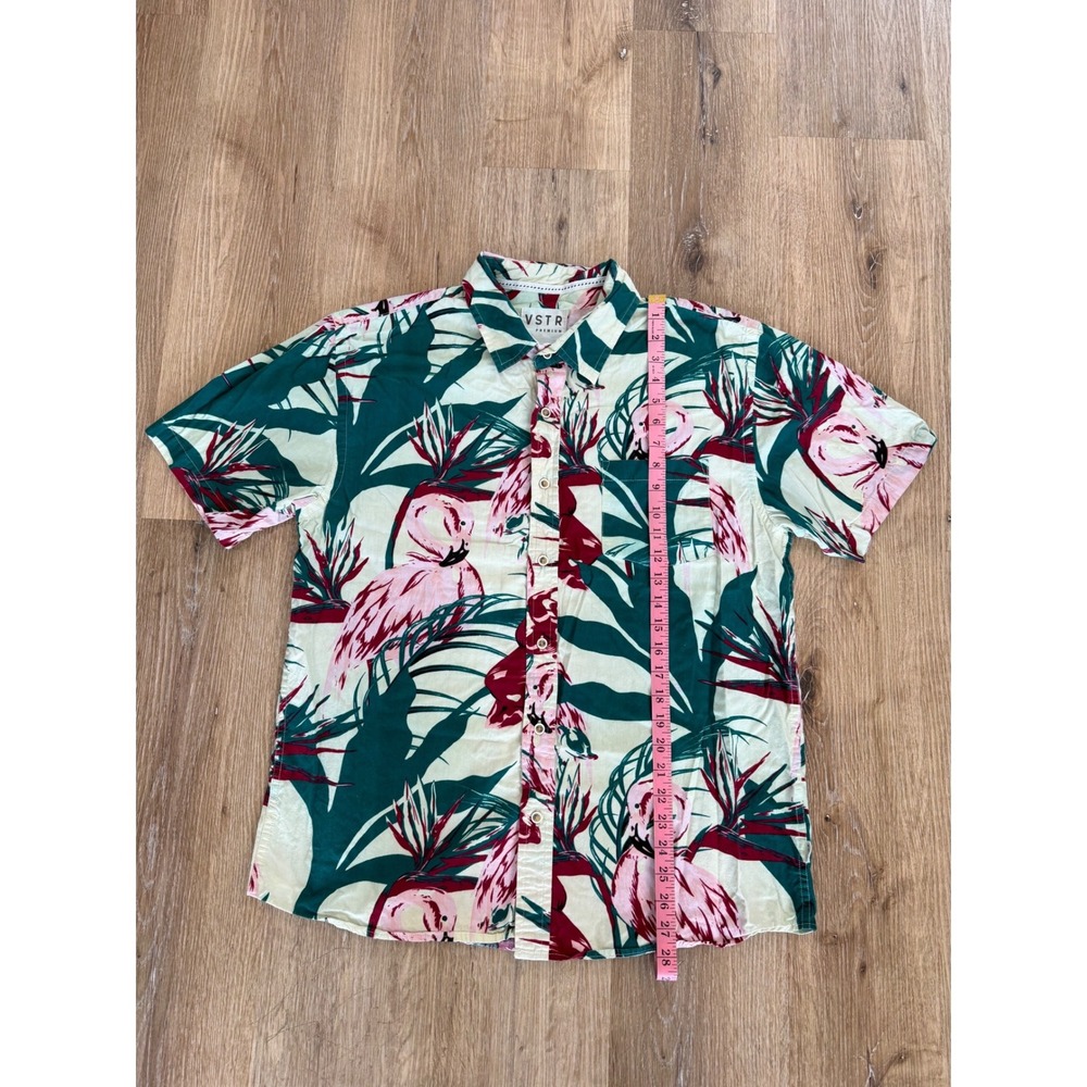 VSTR Premium Button Down Shirt Mens XL Green Pink Flamingo Tropical Cotton SS - Picture 5 of 9